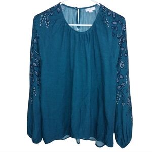 J.Jill Teal Long Sleeve Tunic Style Top Size S